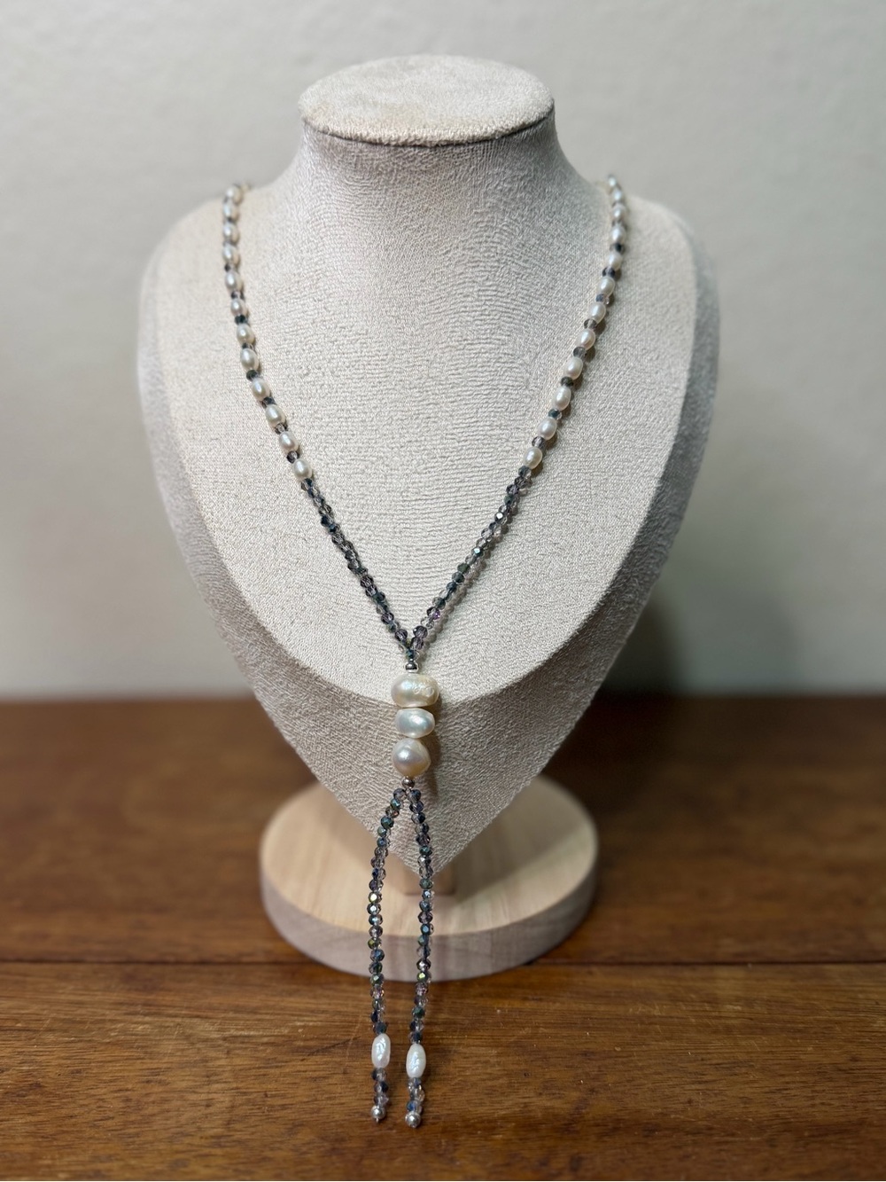 ARTISAN Moonlit Tide Lariat Necklace - Freshwater Pearls and Faceted Seed Bead